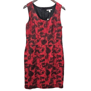 Banana Republic Dress Womens 12 Red Floral Sheath Scoop Neck Lined Knee Length
